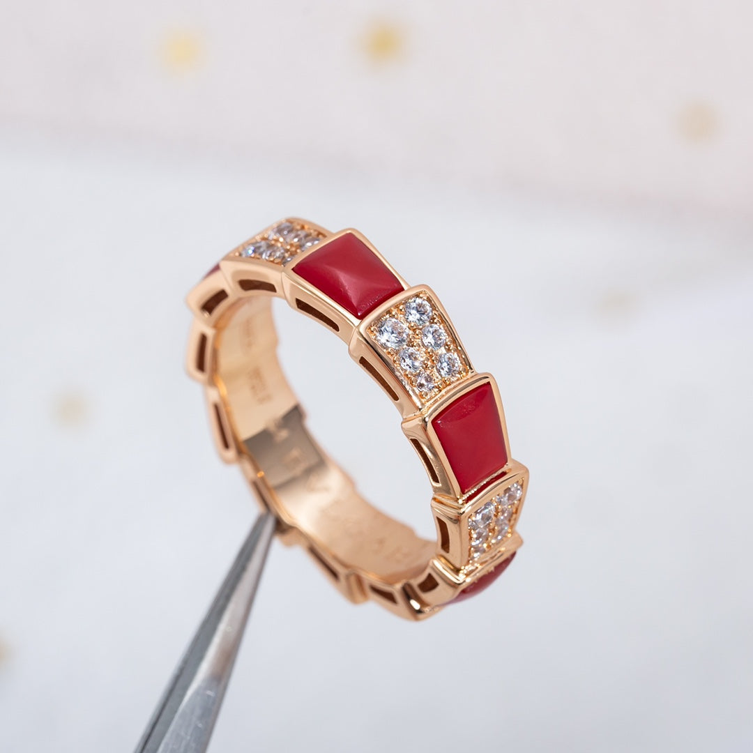 [Royal Top]SERPENTI RING PINK GOLD CARNELIAN DIAMOND PAVED 4MM