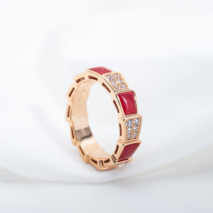 [Royal Top]SERPENTI RING PINK GOLD CARNELIAN DIAMOND PAVED 4MM