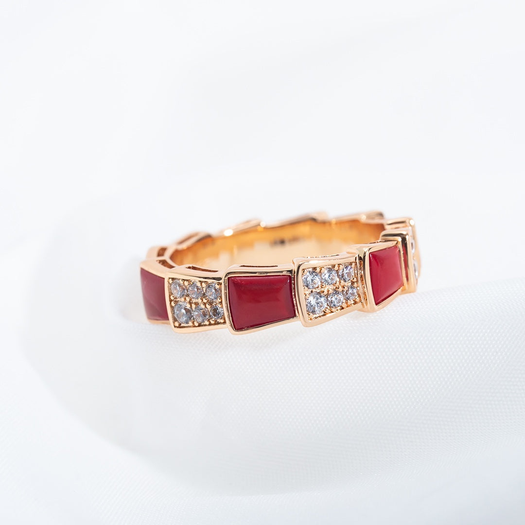 [Royal Top]SERPENTI RING PINK GOLD CARNELIAN DIAMOND PAVED 4MM