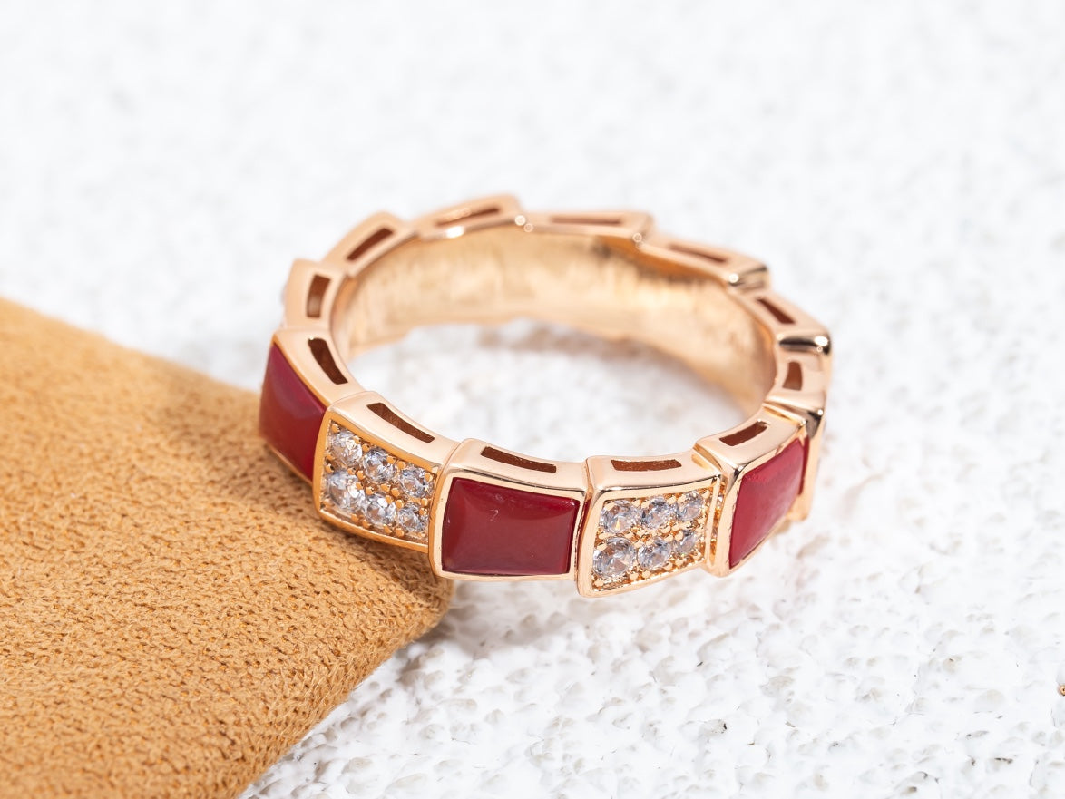 [Royal Top]SERPENTI RING PINK GOLD CARNELIAN DIAMOND PAVED 4MM