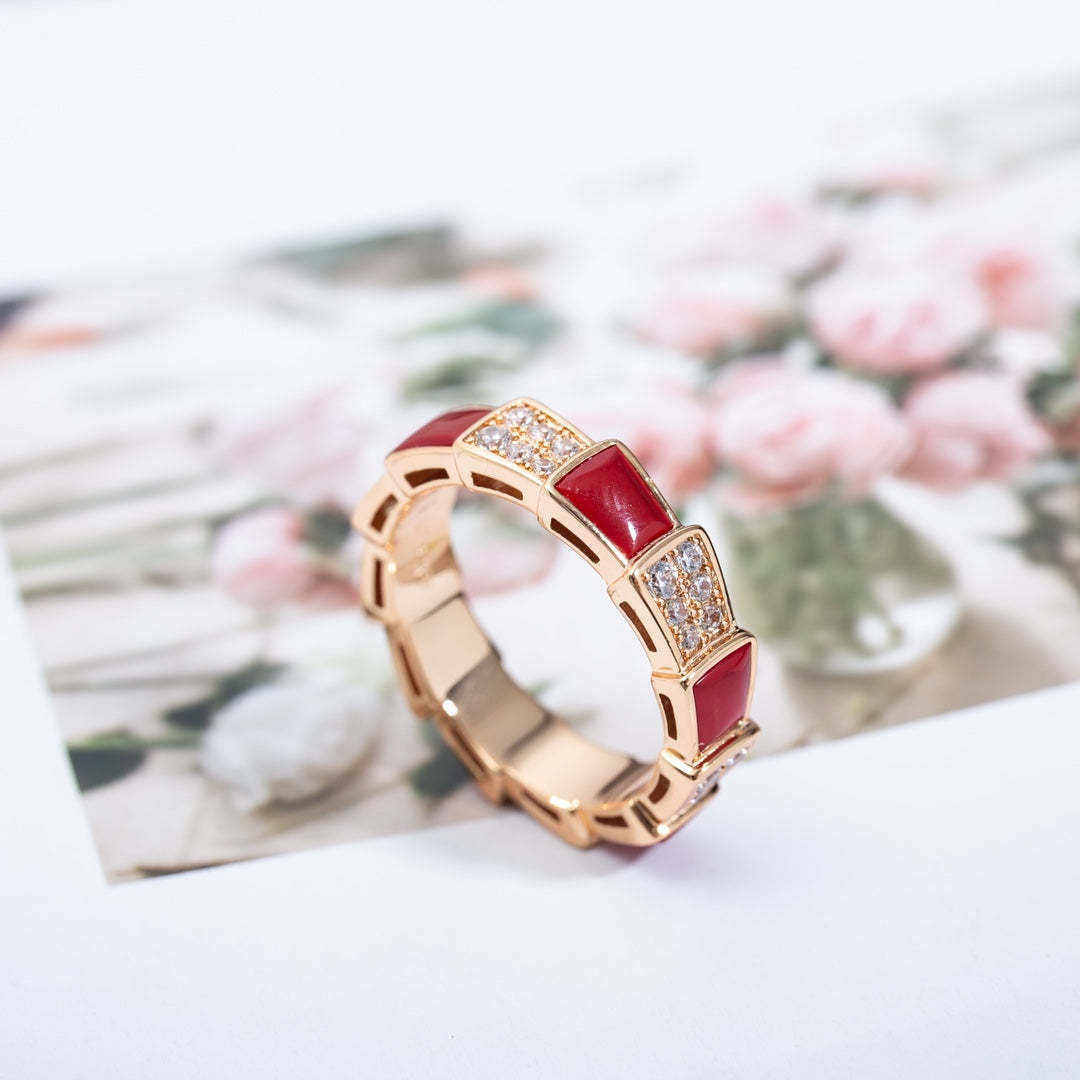 [Royal Top]SERPENTI RING PINK GOLD CARNELIAN DIAMOND PAVED 4MM