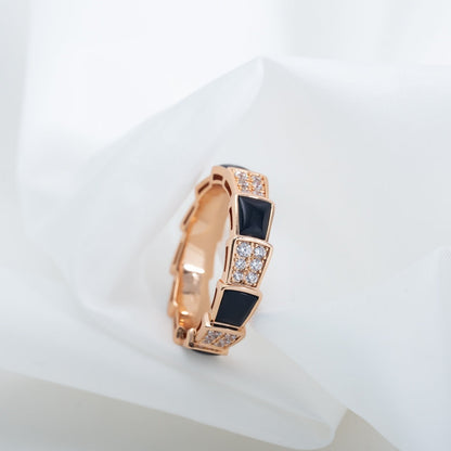 [Royal Top]SERPENTI RING PINK GOLD BLACK MOP DIAMOND PAVED 4MM