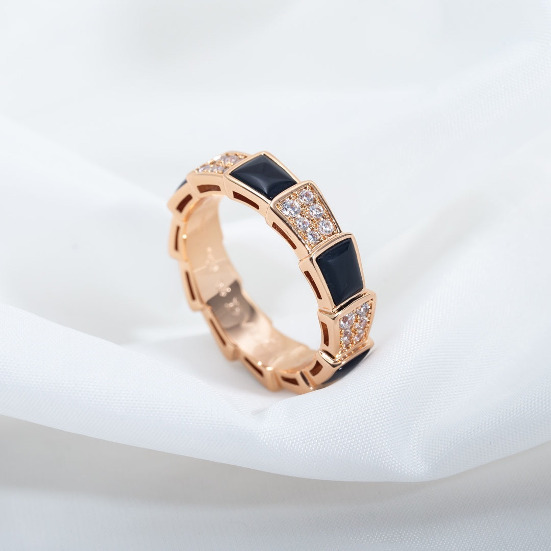[Royal Top]SERPENTI RING PINK GOLD BLACK MOP DIAMOND PAVED 4MM
