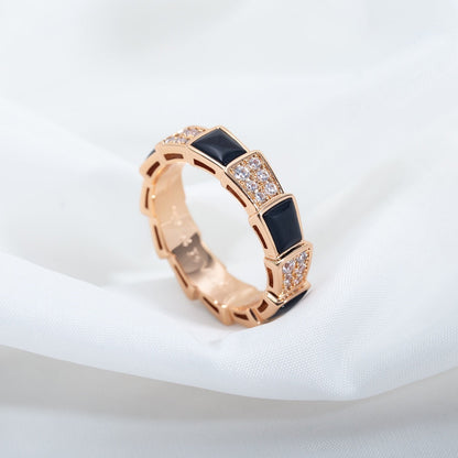 [Royal Top]SERPENTI RING PINK GOLD BLACK MOP DIAMOND PAVED 4MM