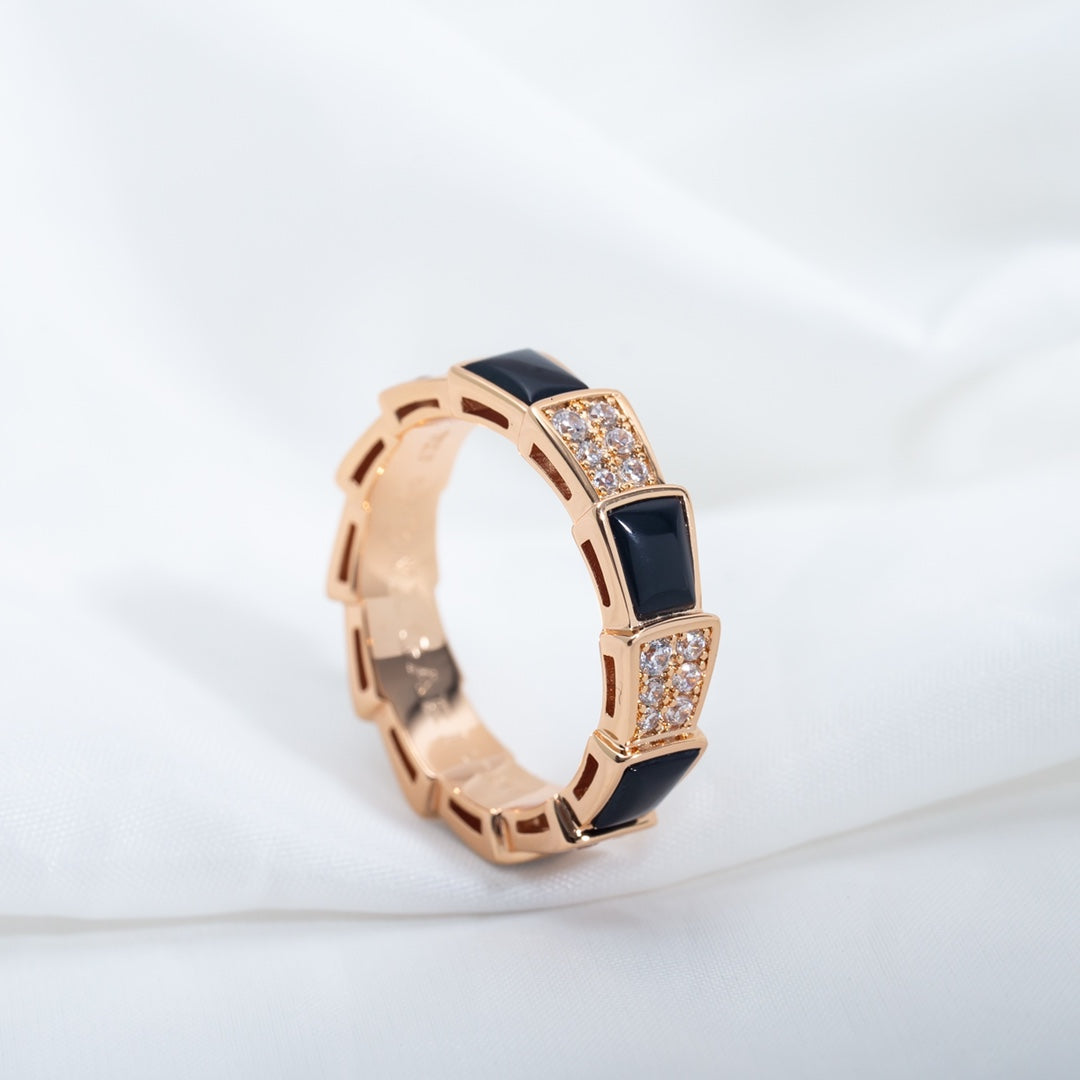[Royal Top]SERPENTI RING PINK GOLD BLACK MOP DIAMOND PAVED 4MM