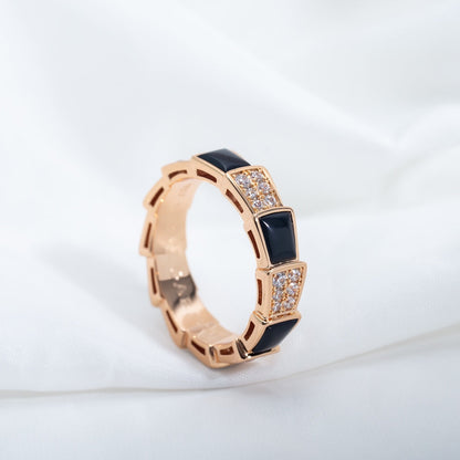 [Royal Top]SERPENTI RING PINK GOLD BLACK MOP DIAMOND PAVED 4MM