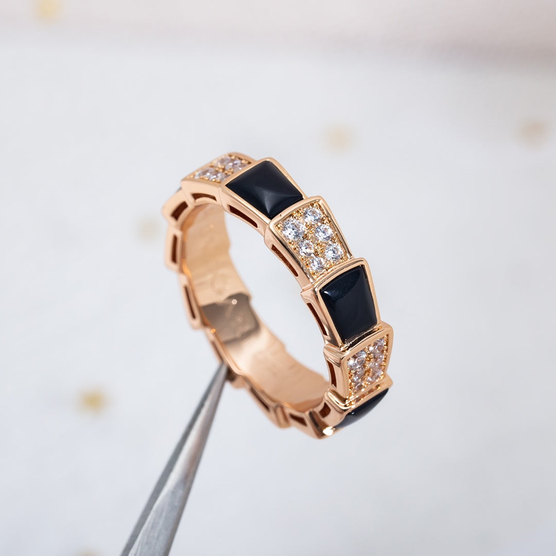 [Royal Top]SERPENTI RING PINK GOLD BLACK MOP DIAMOND PAVED 4MM