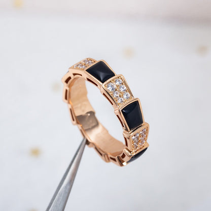[Royal Top]SERPENTI RING PINK GOLD BLACK MOP DIAMOND PAVED 4MM