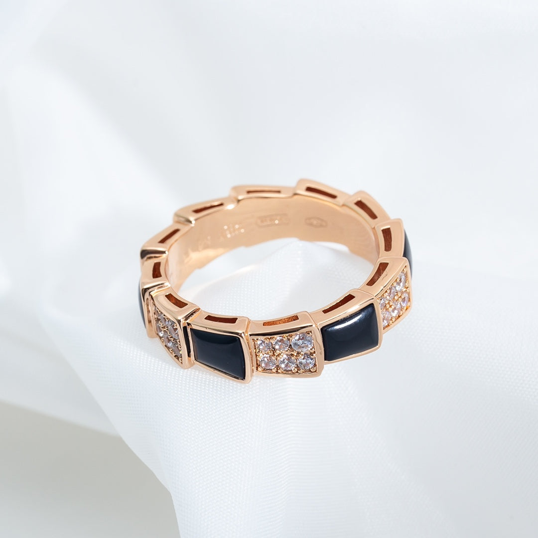 [Royal Top]SERPENTI RING PINK GOLD BLACK MOP DIAMOND PAVED 4MM