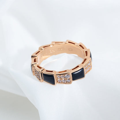[Royal Top]SERPENTI RING PINK GOLD BLACK MOP DIAMOND PAVED 4MM