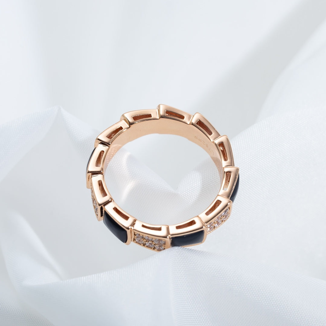 [Royal Top]SERPENTI RING PINK GOLD BLACK MOP DIAMOND PAVED 4MM