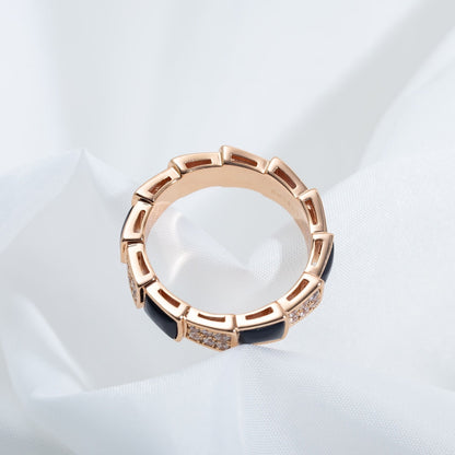 [Royal Top]SERPENTI RING PINK GOLD BLACK MOP DIAMOND PAVED 4MM