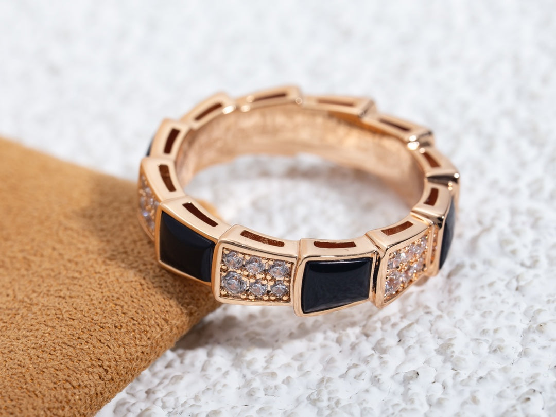 [Royal Top]SERPENTI RING PINK GOLD BLACK MOP DIAMOND PAVED 4MM