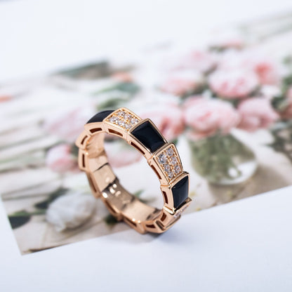 [Royal Top]SERPENTI RING PINK GOLD BLACK MOP DIAMOND PAVED 4MM