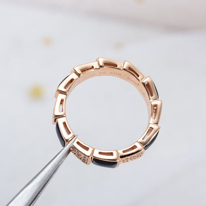 [Royal Top]SERPENTI RING PINK GOLD BLACK MOP DIAMOND PAVED 4MM
