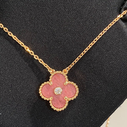 [Royal Top]CLOVER 15MM DIAMOND RHODONITE NECKLACE