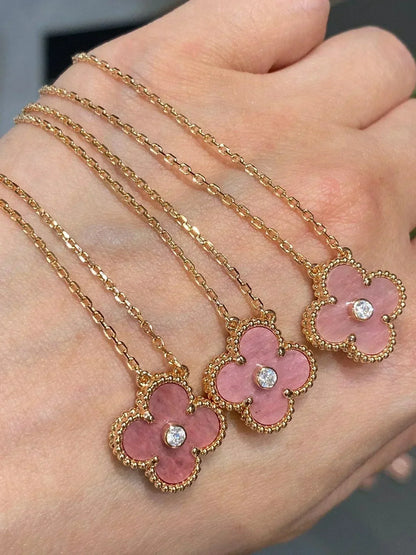 [Royal Top]CLOVER 15MM DIAMOND RHODONITE NECKLACE