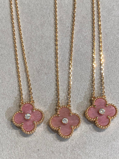 [Royal Top]CLOVER 15MM DIAMOND RHODONITE NECKLACE