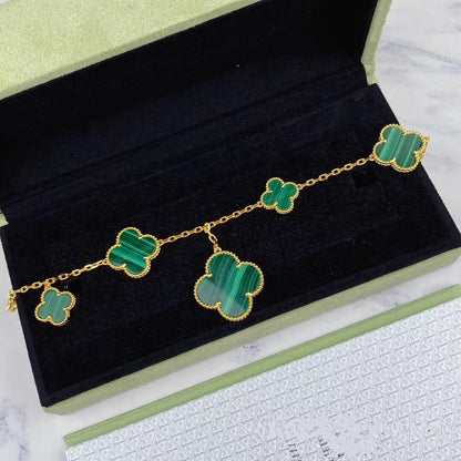 [Royal Top]MAGIC CLOVER MALACHITE GOLD BRACELET 5 MOTIFS