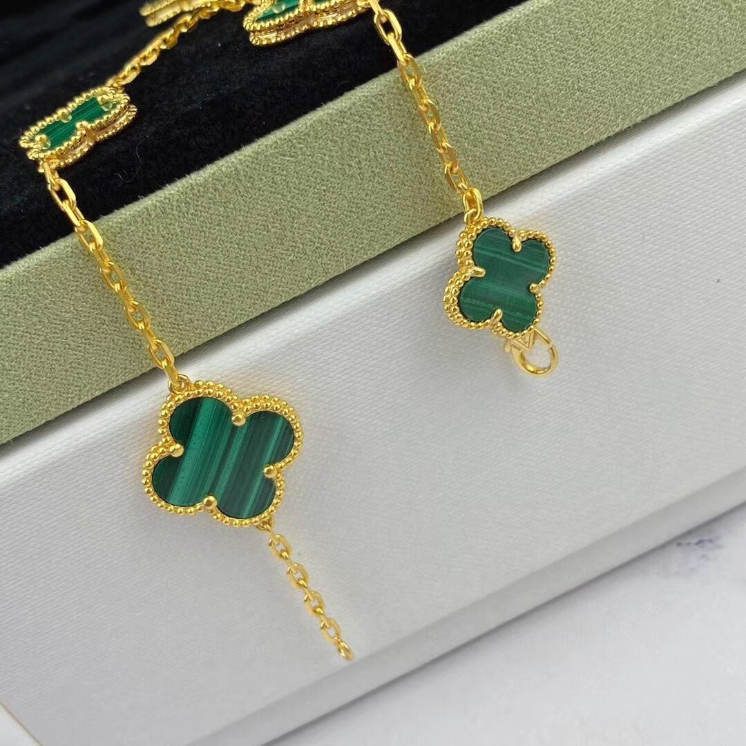 [Royal Top]MAGIC CLOVER MALACHITE GOLD BRACELET 5 MOTIFS