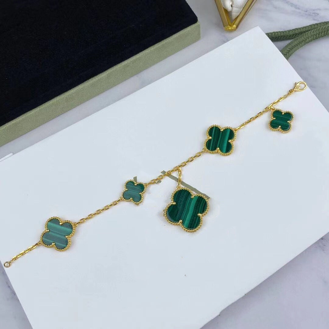 [Royal Top]MAGIC CLOVER MALACHITE GOLD BRACELET 5 MOTIFS