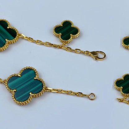 [Royal Top]MAGIC CLOVER MALACHITE GOLD BRACELET 5 MOTIFS
