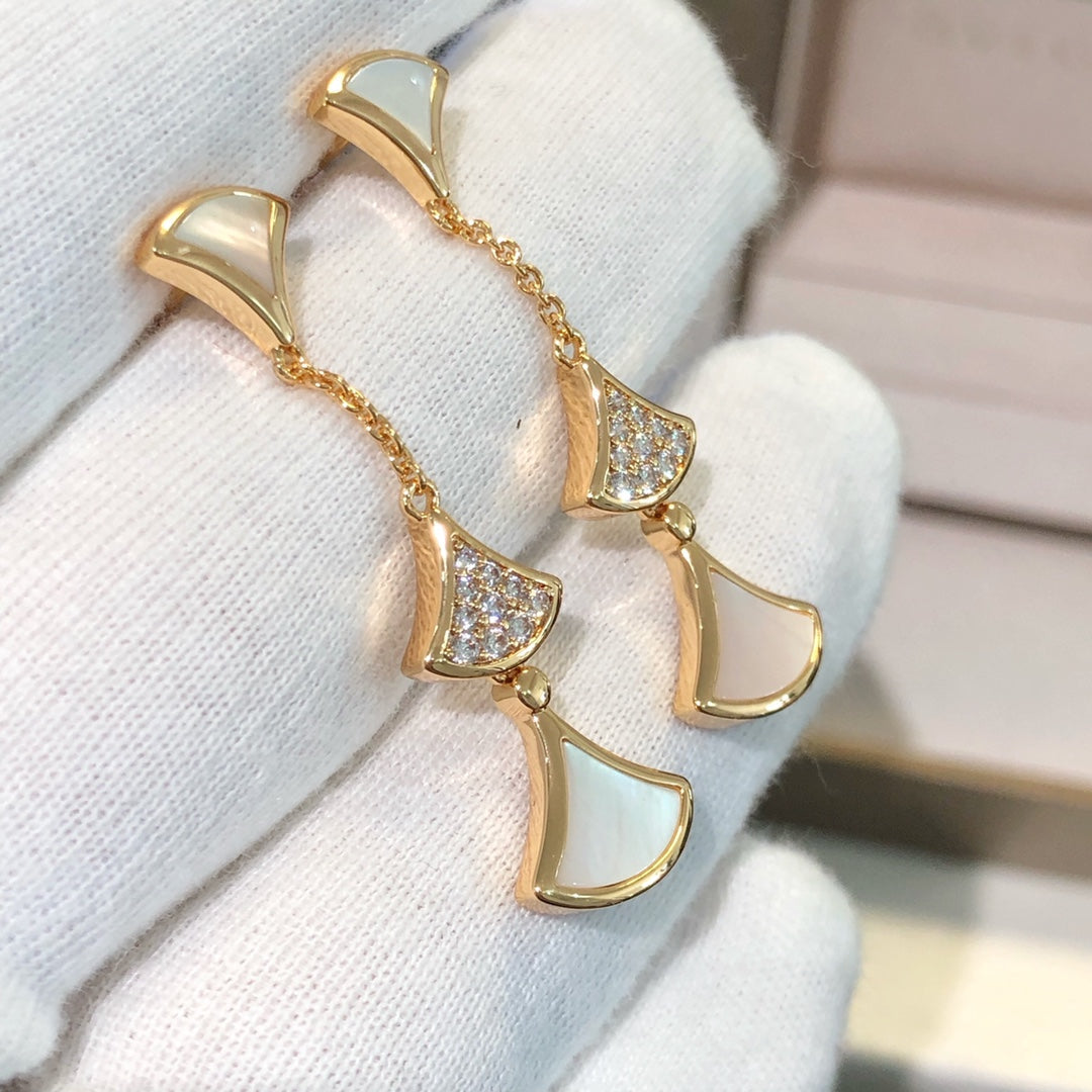 [Royal Top]DREAM EARRINGS 3 MOTIFS DIAMOND MOP PINK GOLD