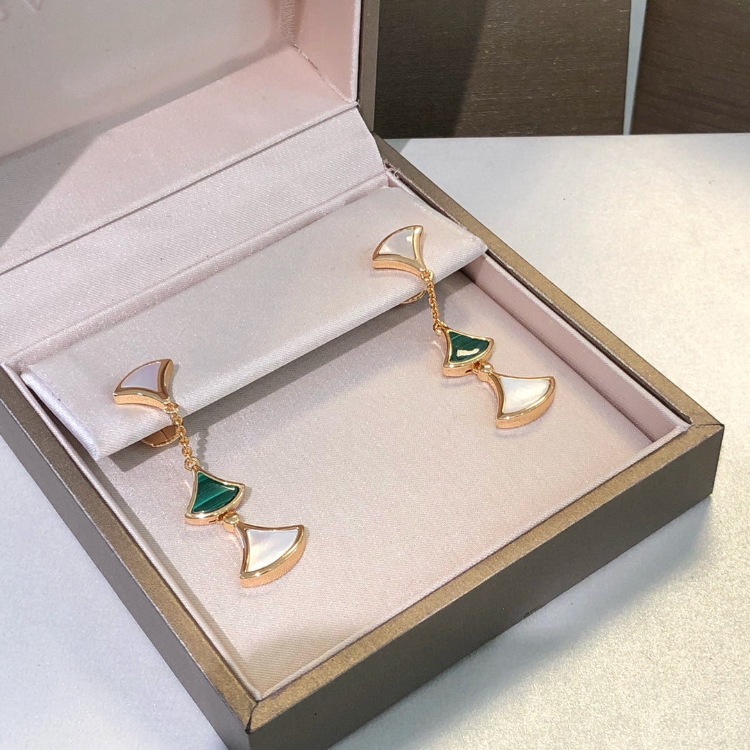 [Royal Top]DREAM EARRINGS 3 MOTIFS MALACHITE MOP PINK GOLD