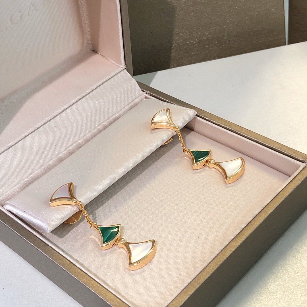 [Royal Top]DREAM EARRINGS 3 MOTIFS MALACHITE MOP PINK GOLD