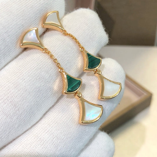 [Royal Top]DREAM EARRINGS 3 MOTIFS MALACHITE MOP PINK GOLD