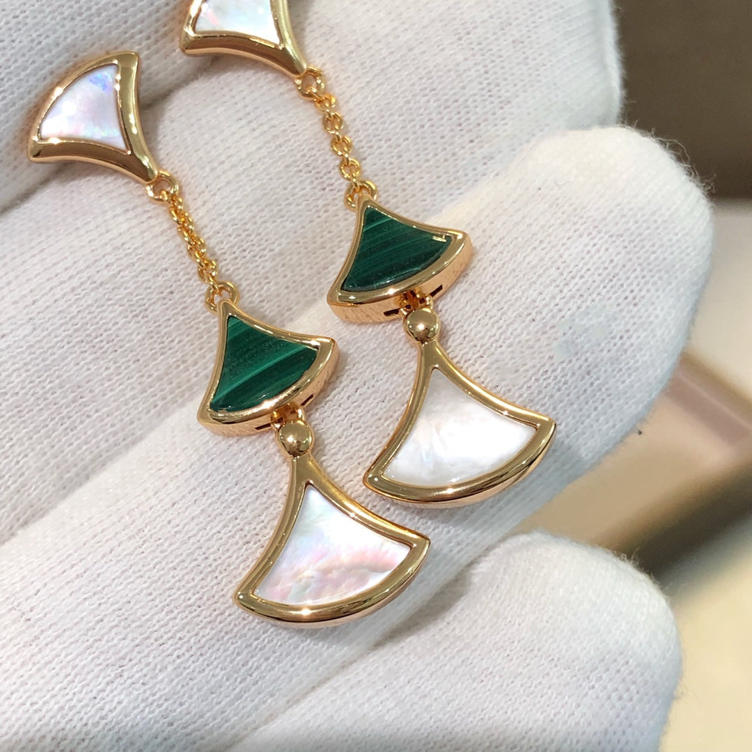 [Royal Top]DREAM EARRINGS 3 MOTIFS MALACHITE MOP PINK GOLD
