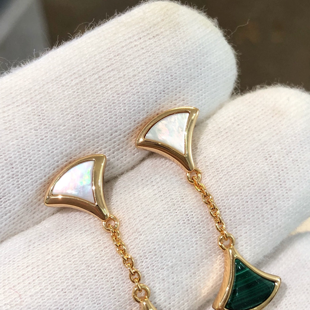 [Royal Top]DREAM EARRINGS 3 MOTIFS MALACHITE MOP PINK GOLD