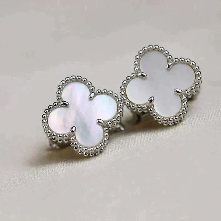 [Royal Top]CLOVER MEDIUM 1 MOTIFS  WHITE MOP EARRINGS SILVER