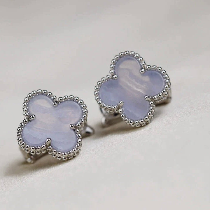 [Royal Top]CLOVER MEDIUM 1 MOTIFS  WHITE MOP EARRINGS SILVER
