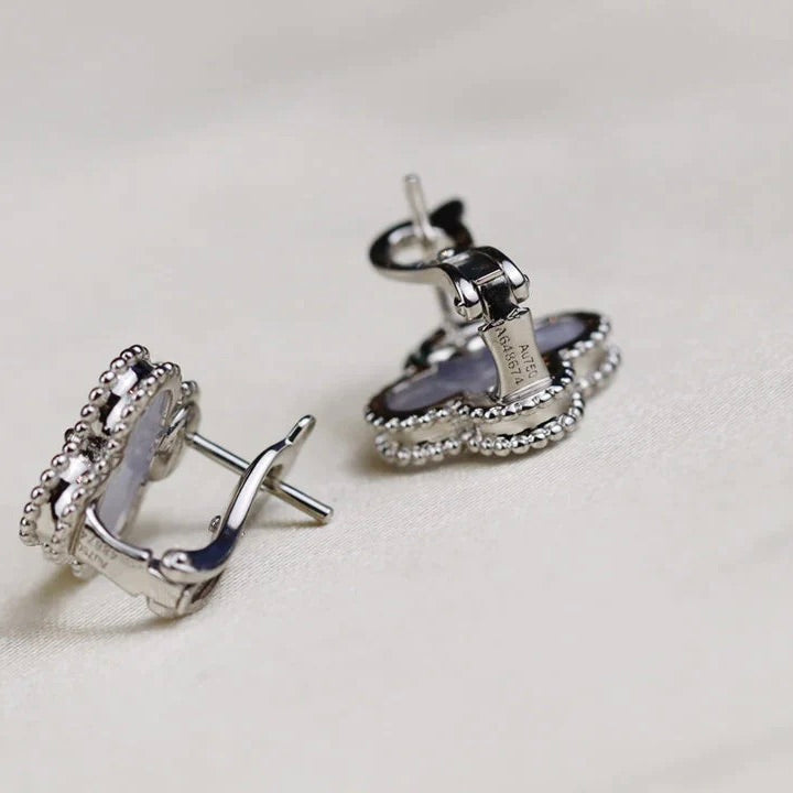 [Royal Top]CLOVER MEDIUM 1 MOTIFS  WHITE MOP EARRINGS SILVER