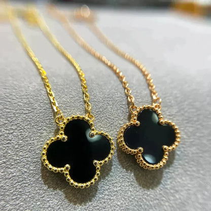 [Royal Top]CLOVER 15MM BLACK ONYX SINGLE FLOWER NECKLACE