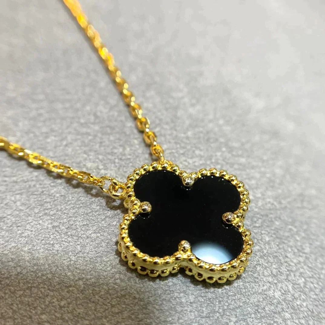 [Royal Top]CLOVER 15MM BLACK ONYX SINGLE FLOWER NECKLACE