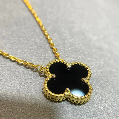 [Royal Top]CLOVER 15MM BLACK ONYX SINGLE FLOWER NECKLACE