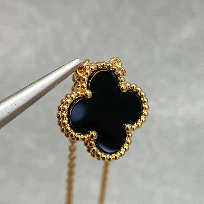[Royal Top]CLOVER 15MM BLACK ONYX SINGLE FLOWER NECKLACE