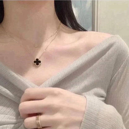 [Royal Top]CLOVER 15MM BLACK ONYX SINGLE FLOWER NECKLACE
