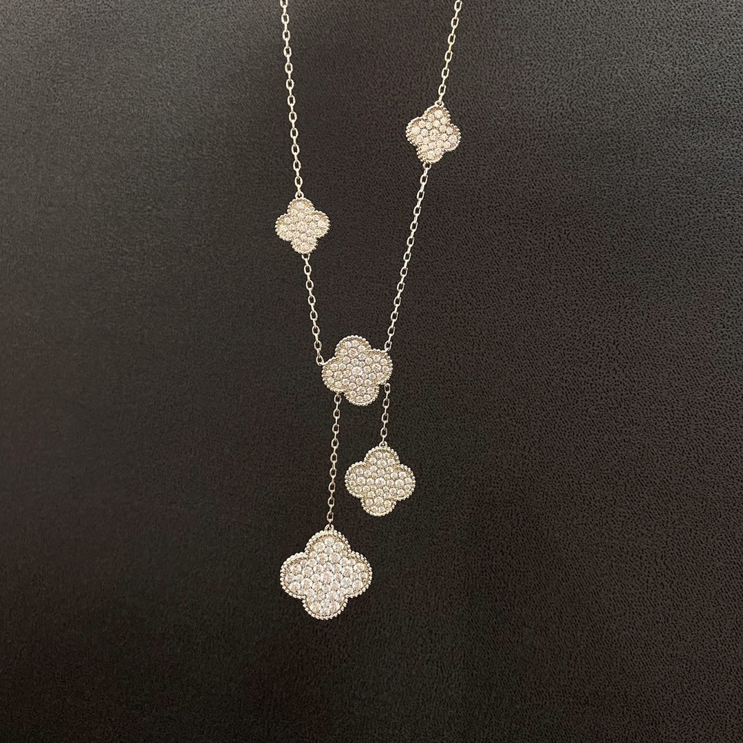 [Royal Top]CLOVER 5 MOTIFS SILVER DIAMONDS NECKLACE