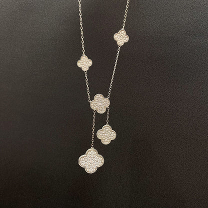 [Royal Top]CLOVER 5 MOTIFS SILVER DIAMONDS NECKLACE