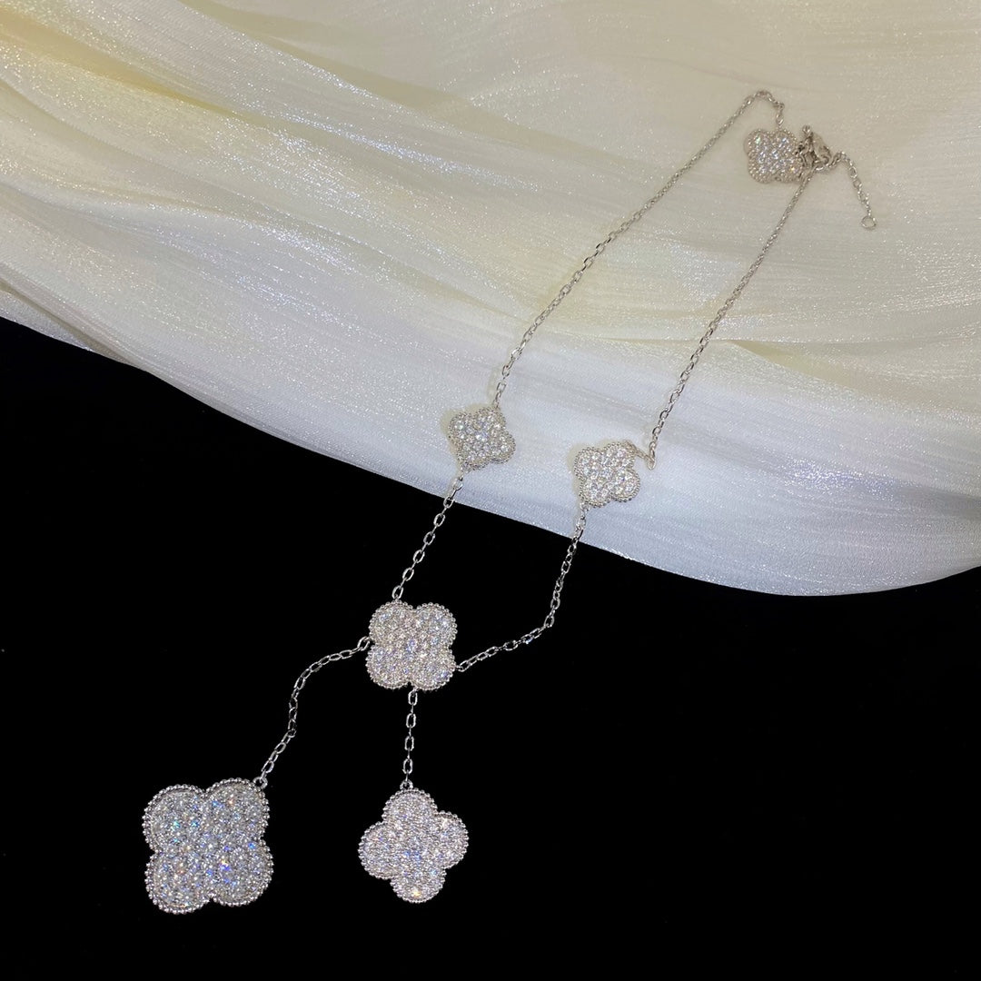 [Royal Top]CLOVER 5 MOTIFS SILVER DIAMONDS NECKLACE