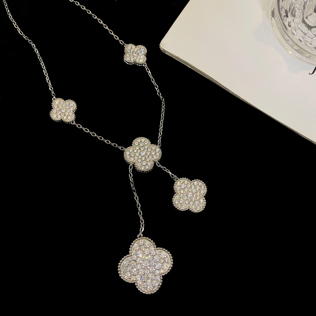 [Royal Top]CLOVER 5 MOTIFS SILVER DIAMONDS NECKLACE