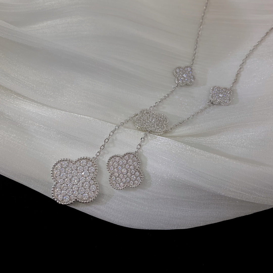 [Royal Top]CLOVER 5 MOTIFS SILVER DIAMONDS NECKLACE