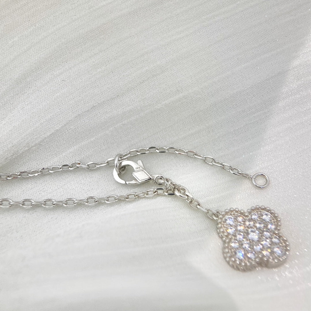 [Royal Top]CLOVER 5 MOTIFS SILVER DIAMONDS NECKLACE