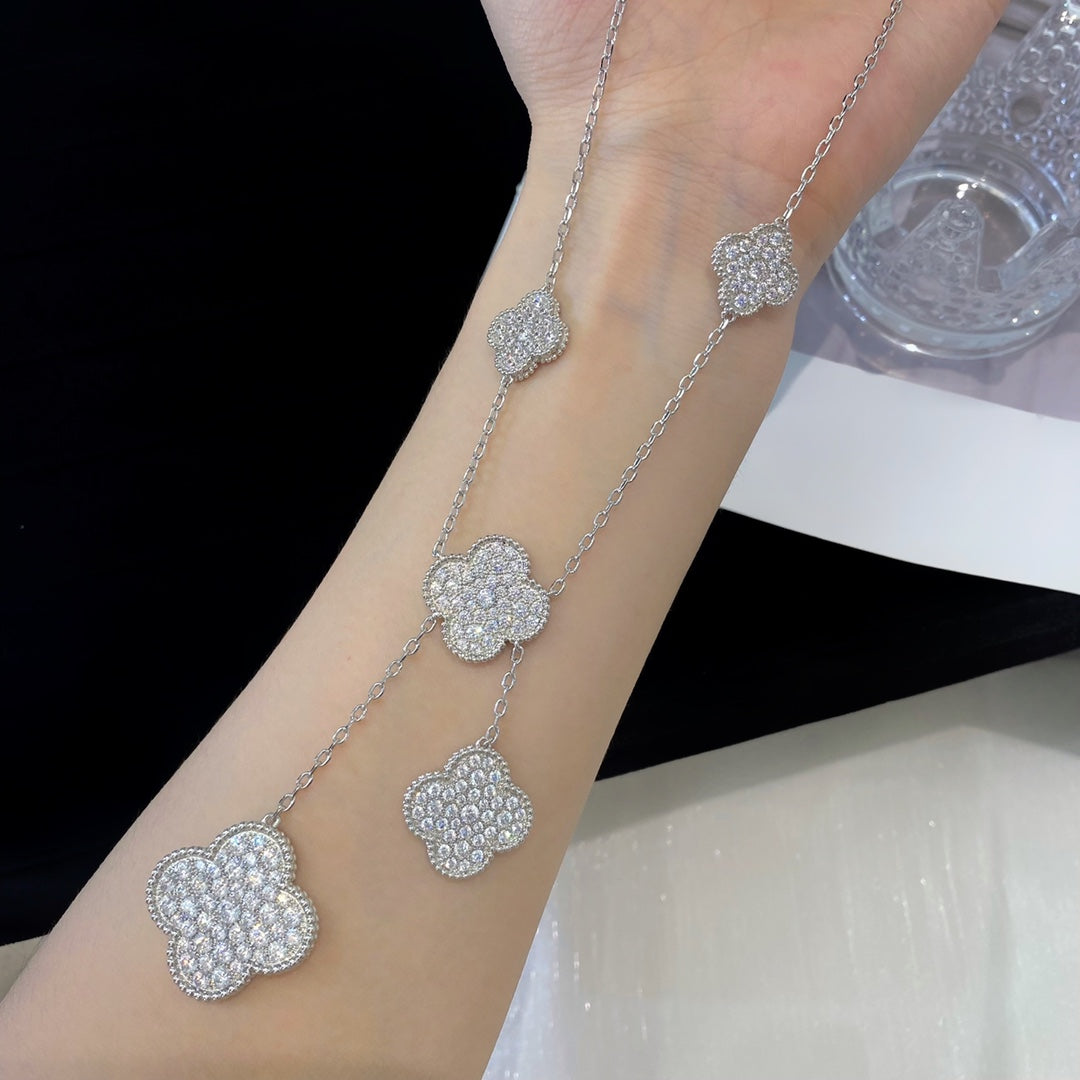 [Royal Top]CLOVER 5 MOTIFS SILVER DIAMONDS NECKLACE