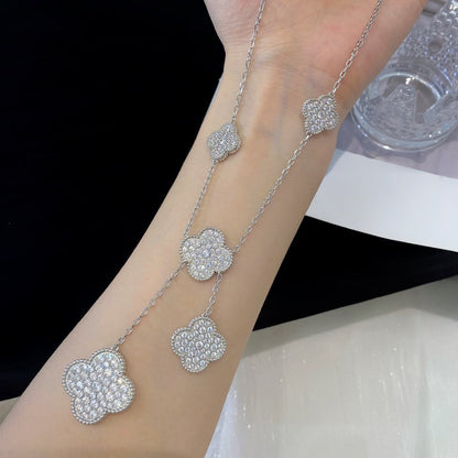 [Royal Top]CLOVER 5 MOTIFS SILVER DIAMONDS NECKLACE