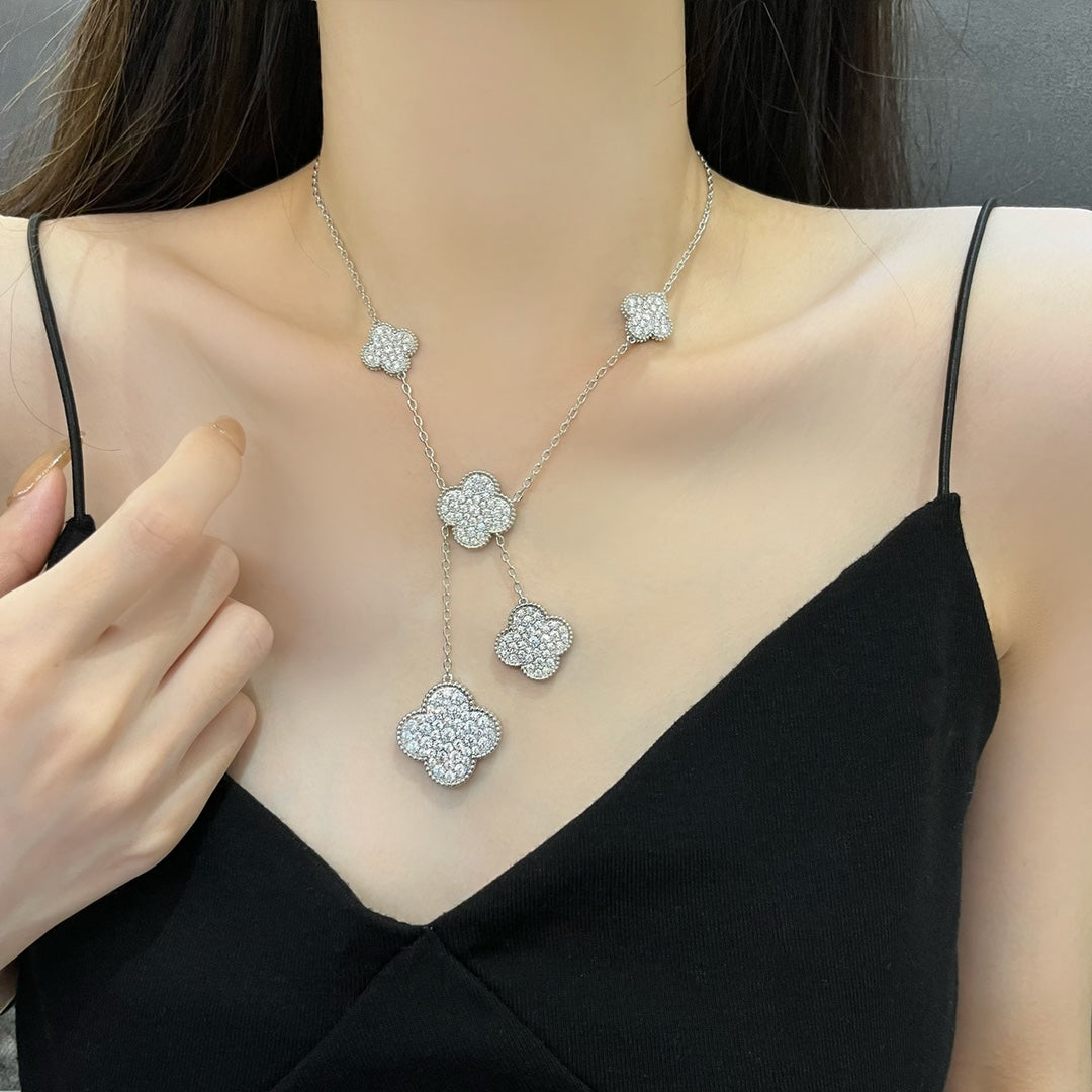 [Royal Top]CLOVER 5 MOTIFS SILVER DIAMONDS NECKLACE