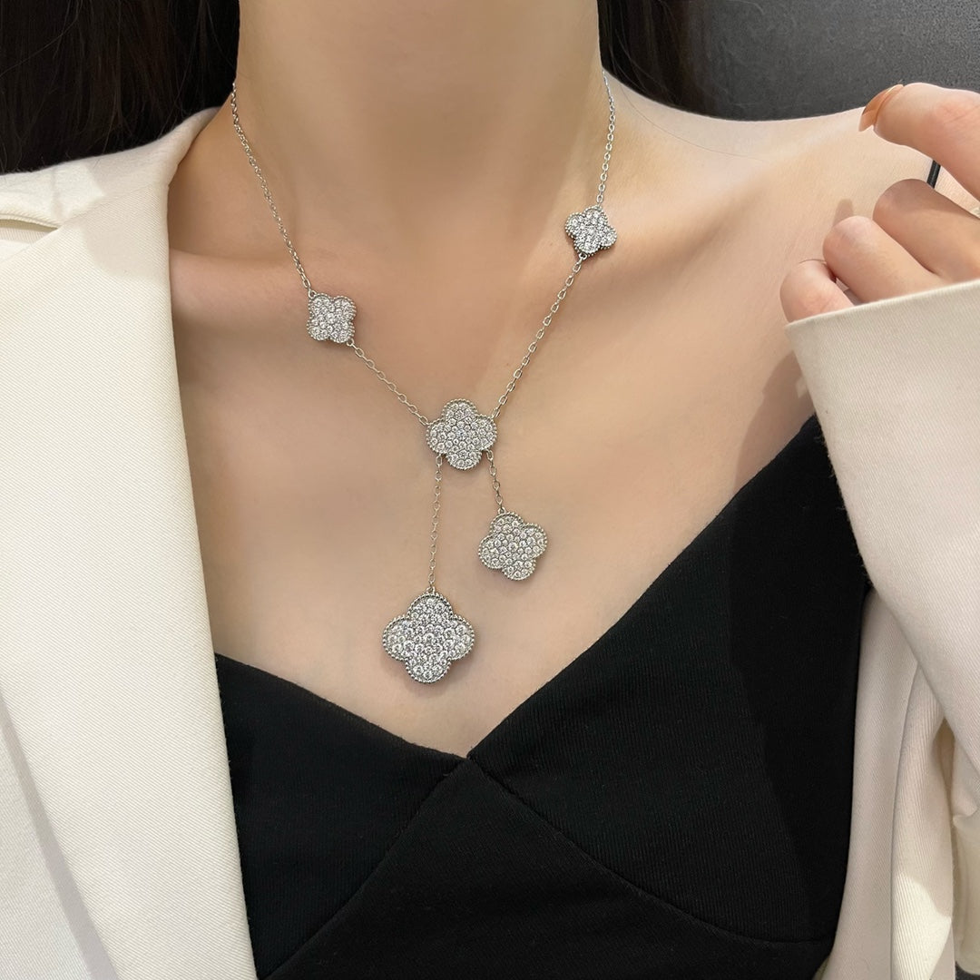[Royal Top]CLOVER 5 MOTIFS SILVER DIAMONDS NECKLACE